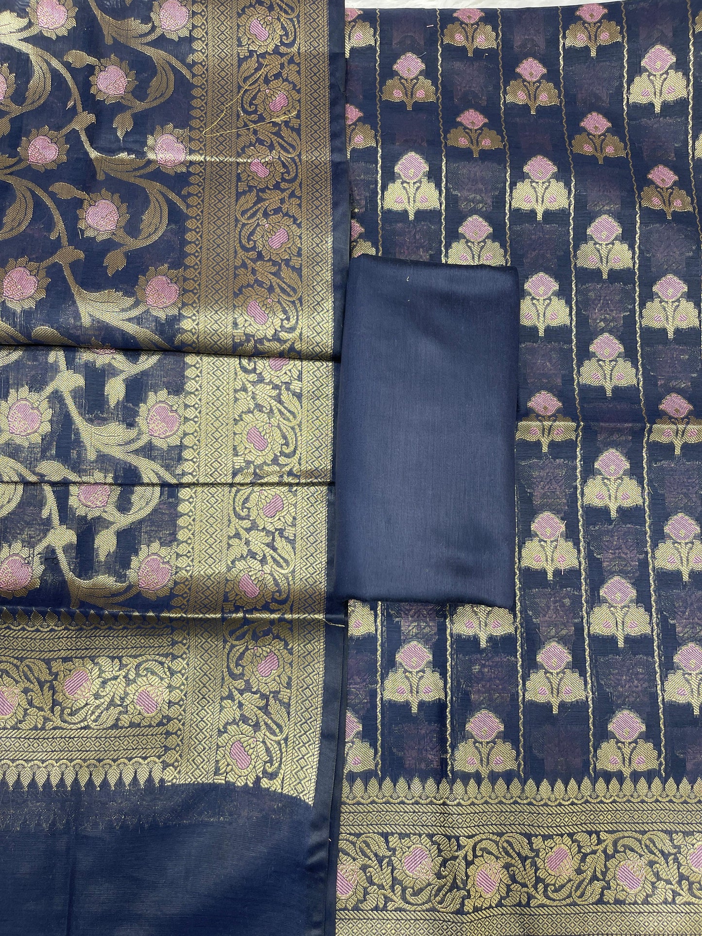 Navy Blue Cotton Silk Banarasi 3 pcs Suit Set 725ASD_CS2