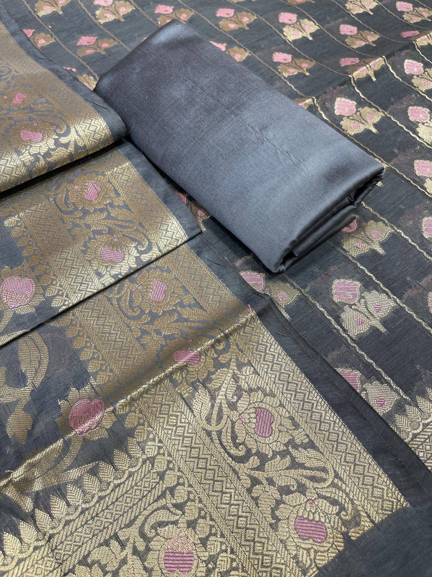 Grey Cotton Silk Banarasi 3 pcs Suit Set 725ASD_CS4