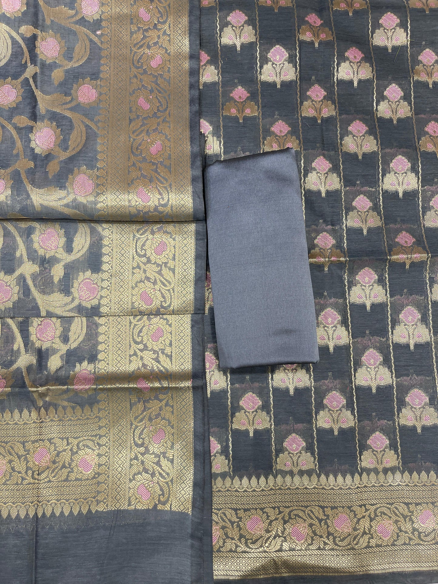 Grey Cotton Silk Banarasi 3 pcs Suit Set 725ASD_CS4