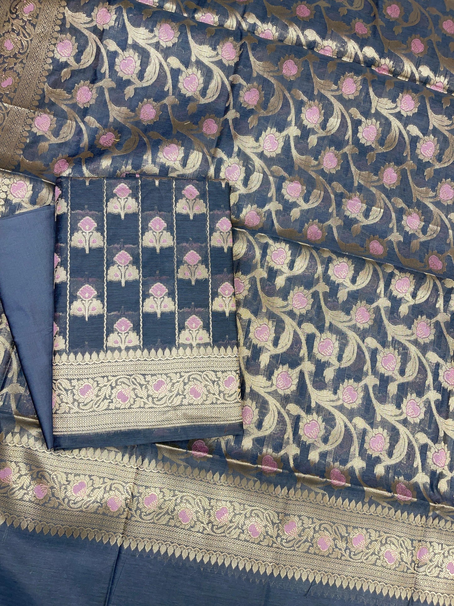 Grey Cotton Silk Banarasi 3 pcs Suit Set 725ASD_CS4
