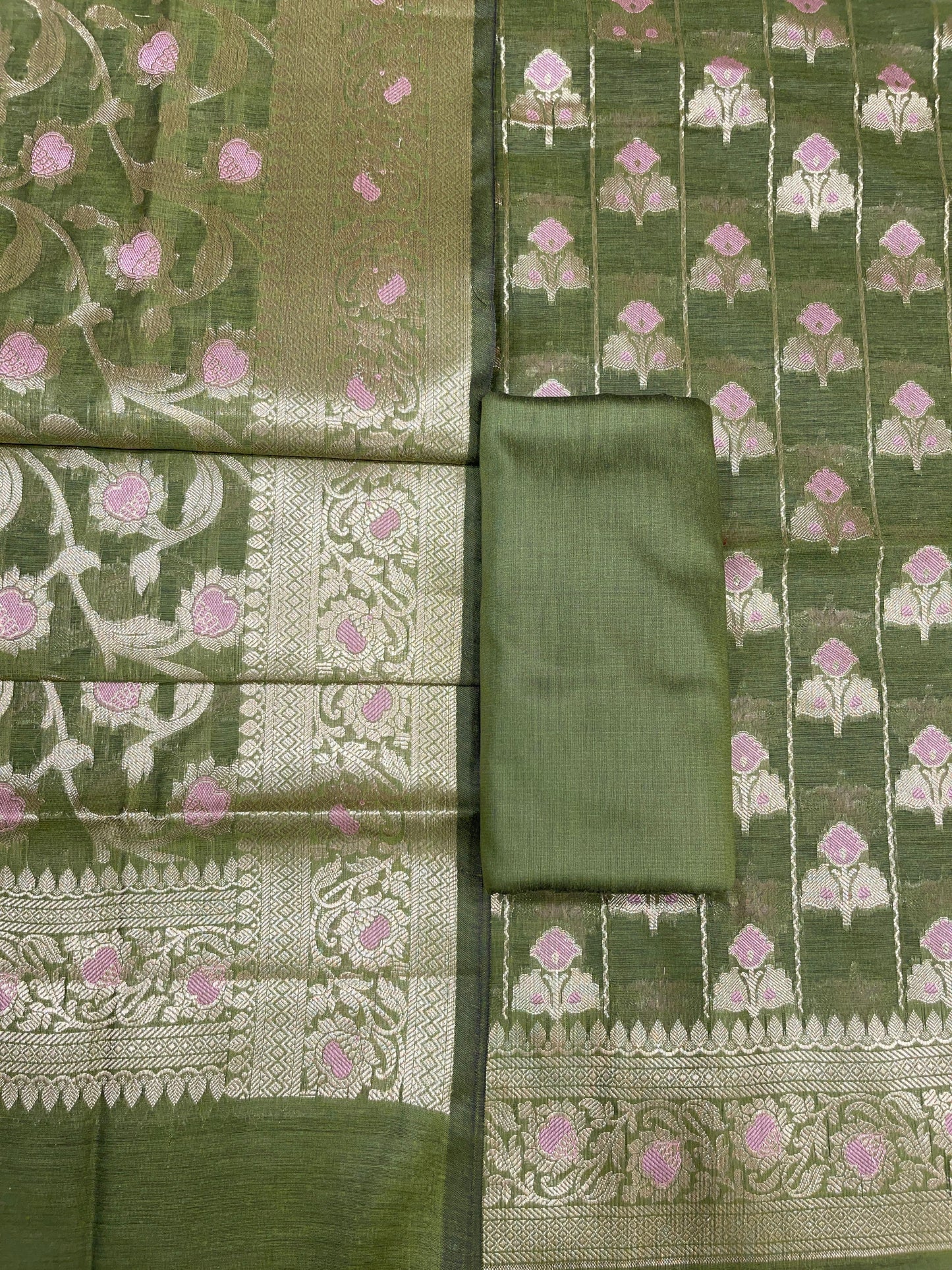 Green Cotton Silk Banarasi 3 pcs Suit Set 725ASD_CS5