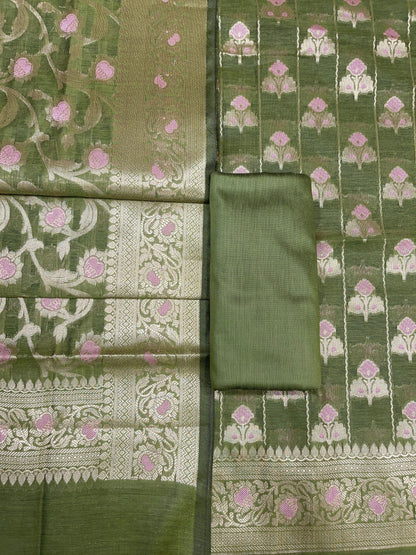 Green Cotton Silk Banarasi 3 pcs Suit Set 725ASD_CS5