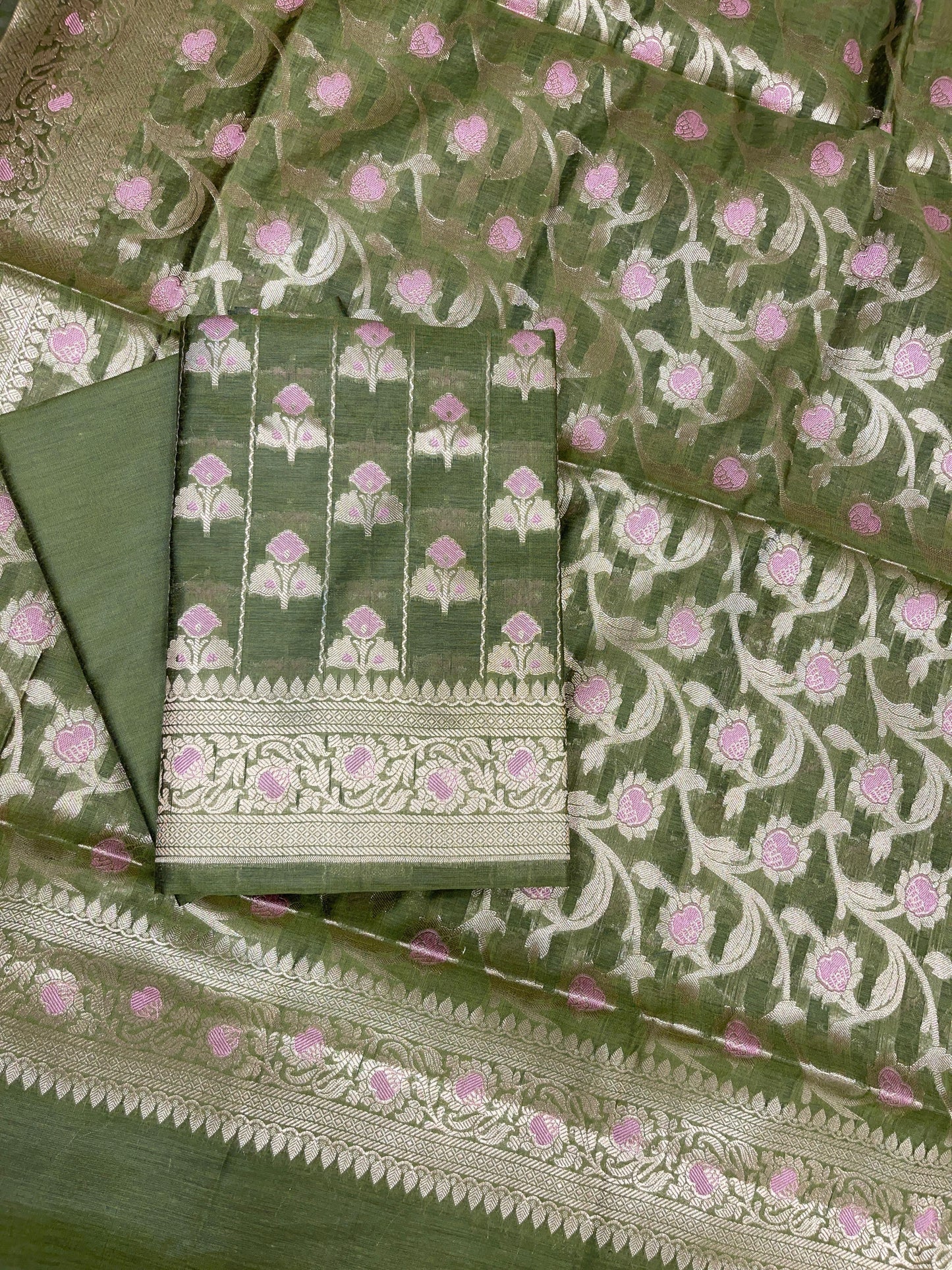 Green Cotton Silk Banarasi 3 pcs Suit Set 725ASD_CS5