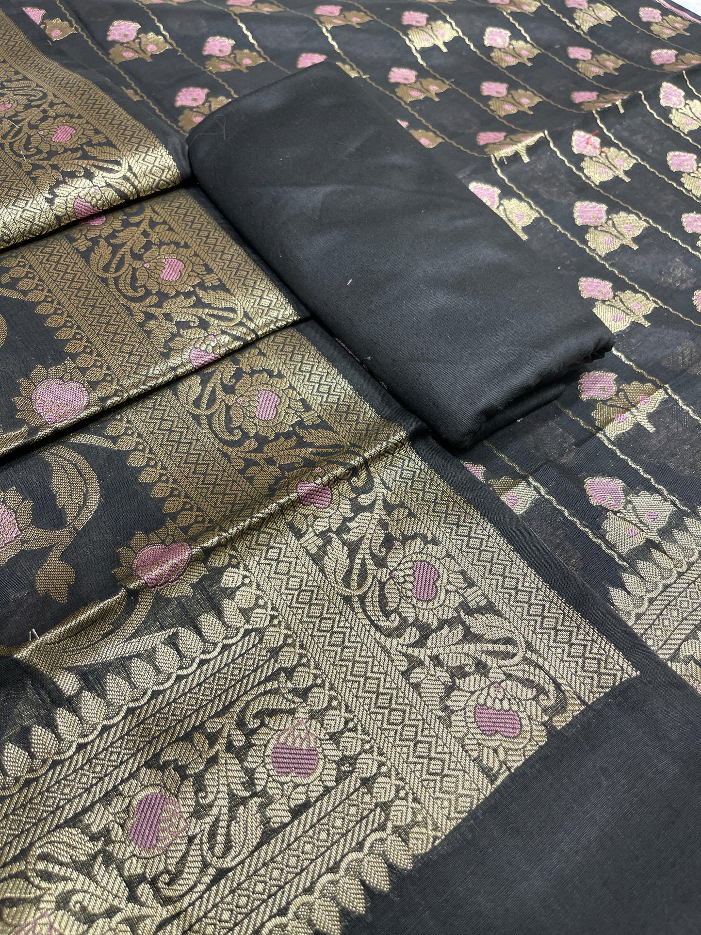 Black Cotton Silk Banarasi 3 pcs Suit Set 725ASD_CS6