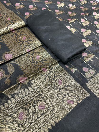 Black Cotton Silk Banarasi 3 pcs Suit Set 725ASD_CS6