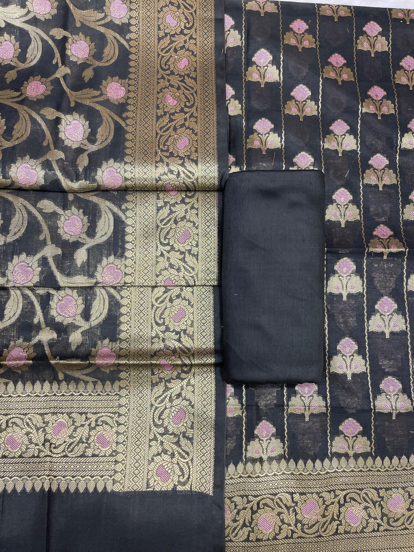 Black Cotton Silk Banarasi 3 pcs Suit Set 725ASD_CS6