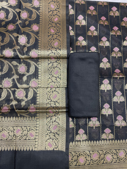 Black Cotton Silk Banarasi 3 pcs Suit Set 725ASD_CS6