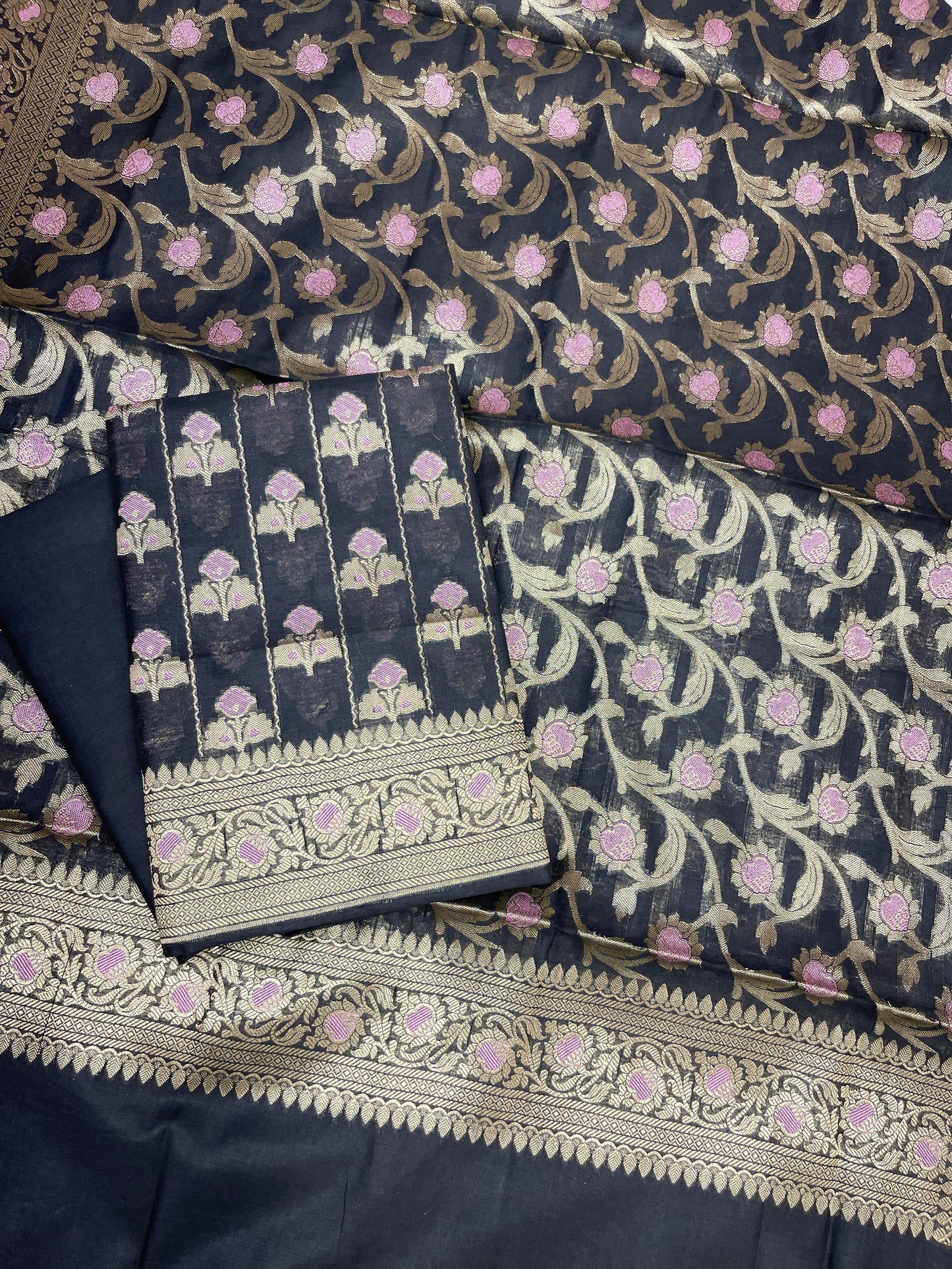 Black Cotton Silk Banarasi 3 pcs Suit Set 725ASD_CS6