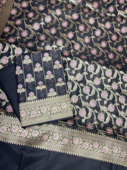 Black Cotton Silk Banarasi 3 pcs Suit Set 725ASD_CS6
