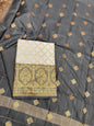 Off White Cotton Silk Banarasi 3 pcs Suit Set  with Contrast Black Dupatta 650ASD_CS7