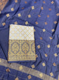 Off White Cotton Silk Banarasi 3 pcs Suit Set  with Contrast Navy Blue Dupatta 650ASD_CS10