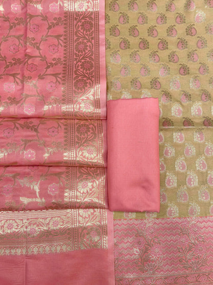 Beige Cotton Silk Panarasi 3 pcs Suit Set  with Contrast Pink Dupatta 780ASD_CS13