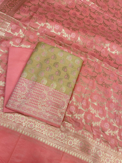Beige Cotton Silk Panarasi 3 pcs Suit Set  with Contrast Pink Dupatta 780ASD_CS13