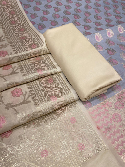 Grey Cotton Silk Panarasi 3 pcs Suit Set  with Contrast Pista Green Dupatta 780ASD_CS15