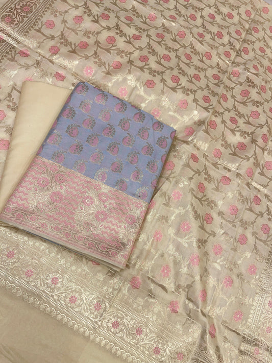 Grey Cotton Silk Panarasi 3 pcs Suit Set  with Contrast Pista Green Dupatta 780ASD_CS15