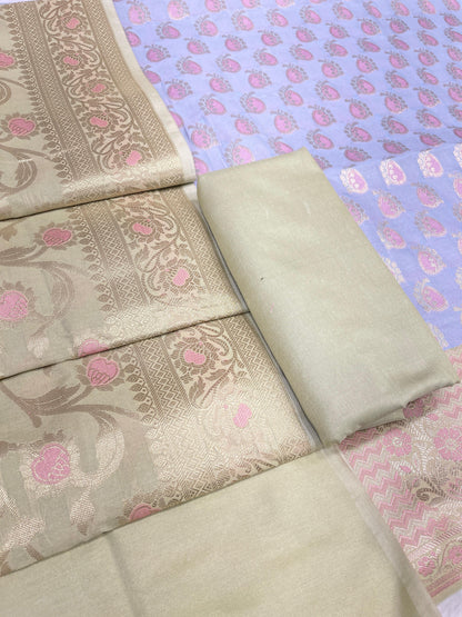Grey Cotton Silk Panarasi 3 pcs Suit Set  with Contrast Pista Green Dupatta 780ASD_CS15