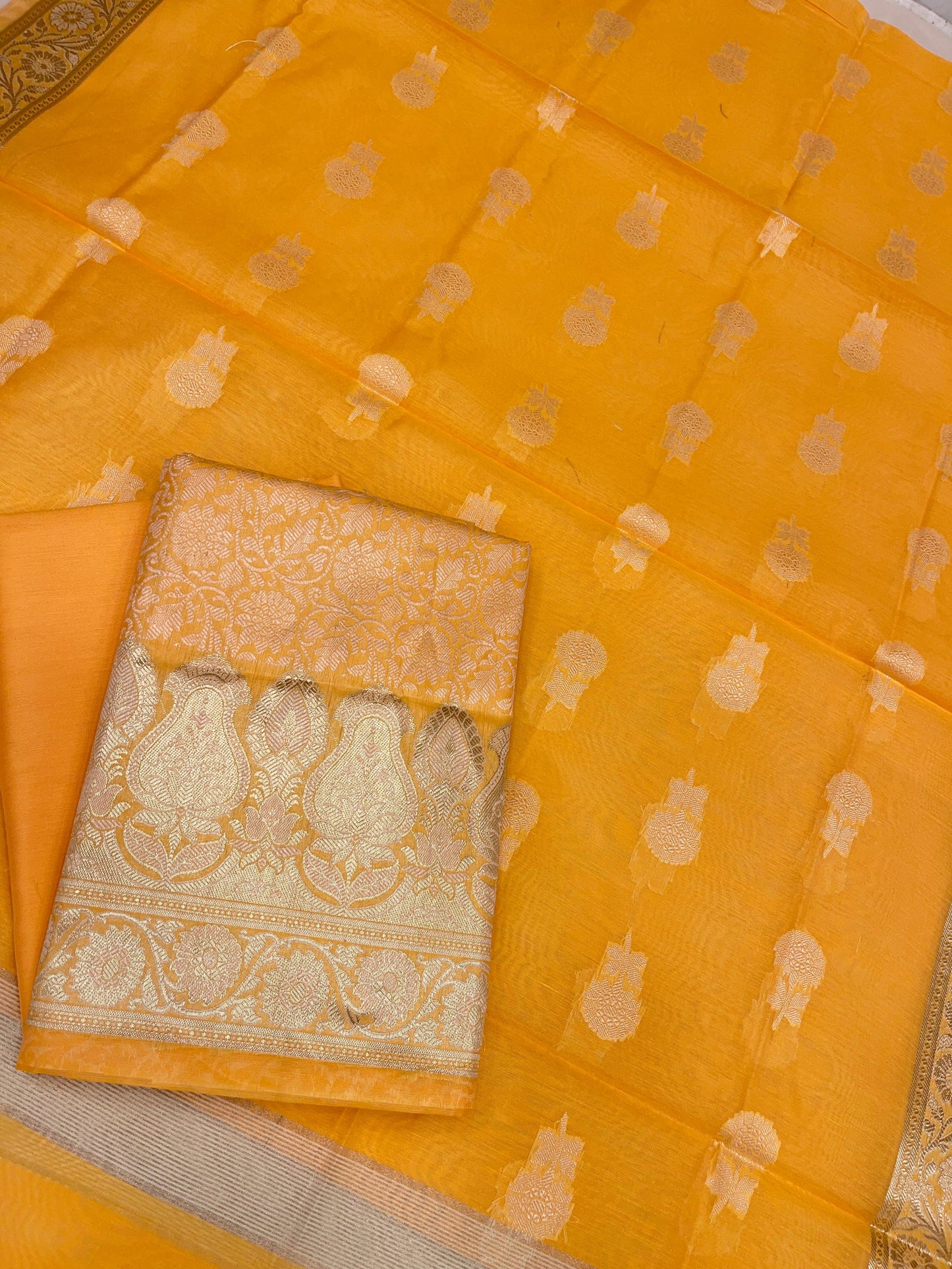Yellow Cotton Silk Banarasi 3 pcs Suit Set 680ASD_CS20