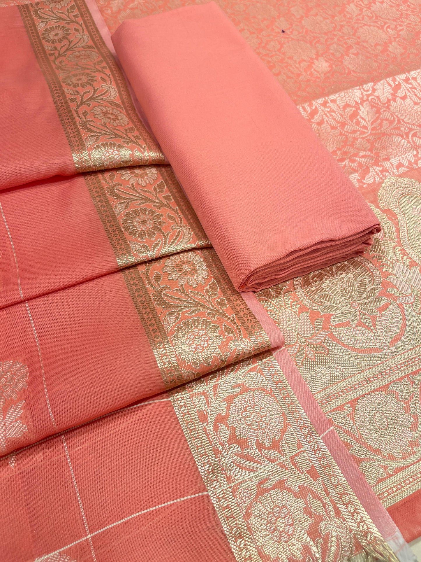 Peach Cotton Silk Banarasi 3 pcs Suit Set 680ASD_CS24