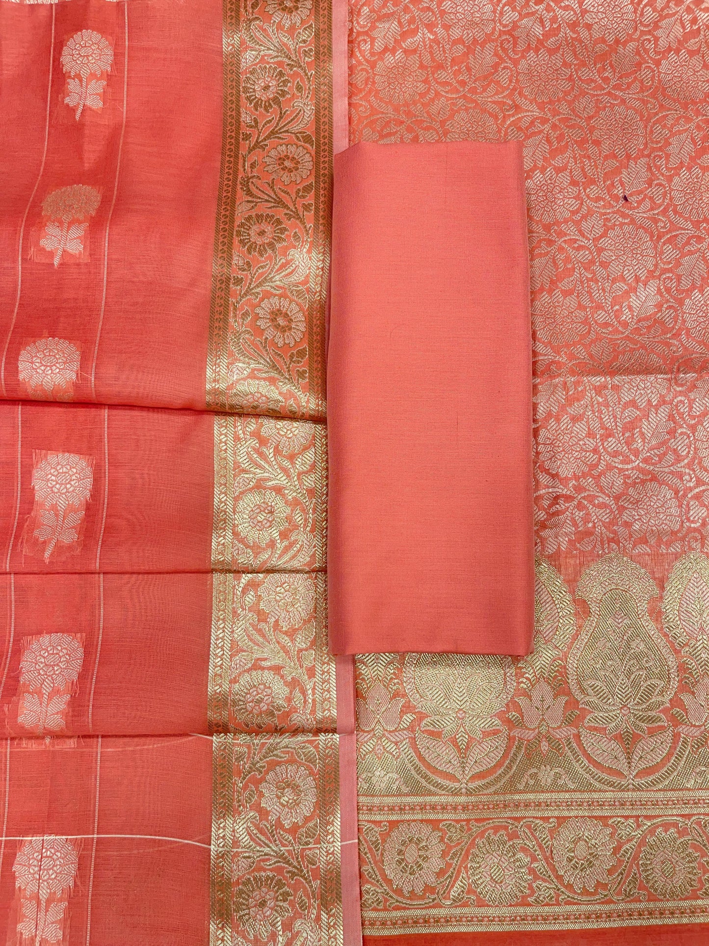 Peach Cotton Silk Banarasi 3 pcs Suit Set 680ASD_CS24