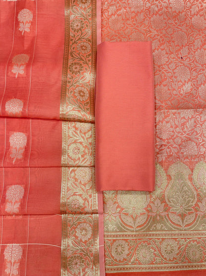 Peach Cotton Silk Banarasi 3 pcs Suit Set 680ASD_CS24