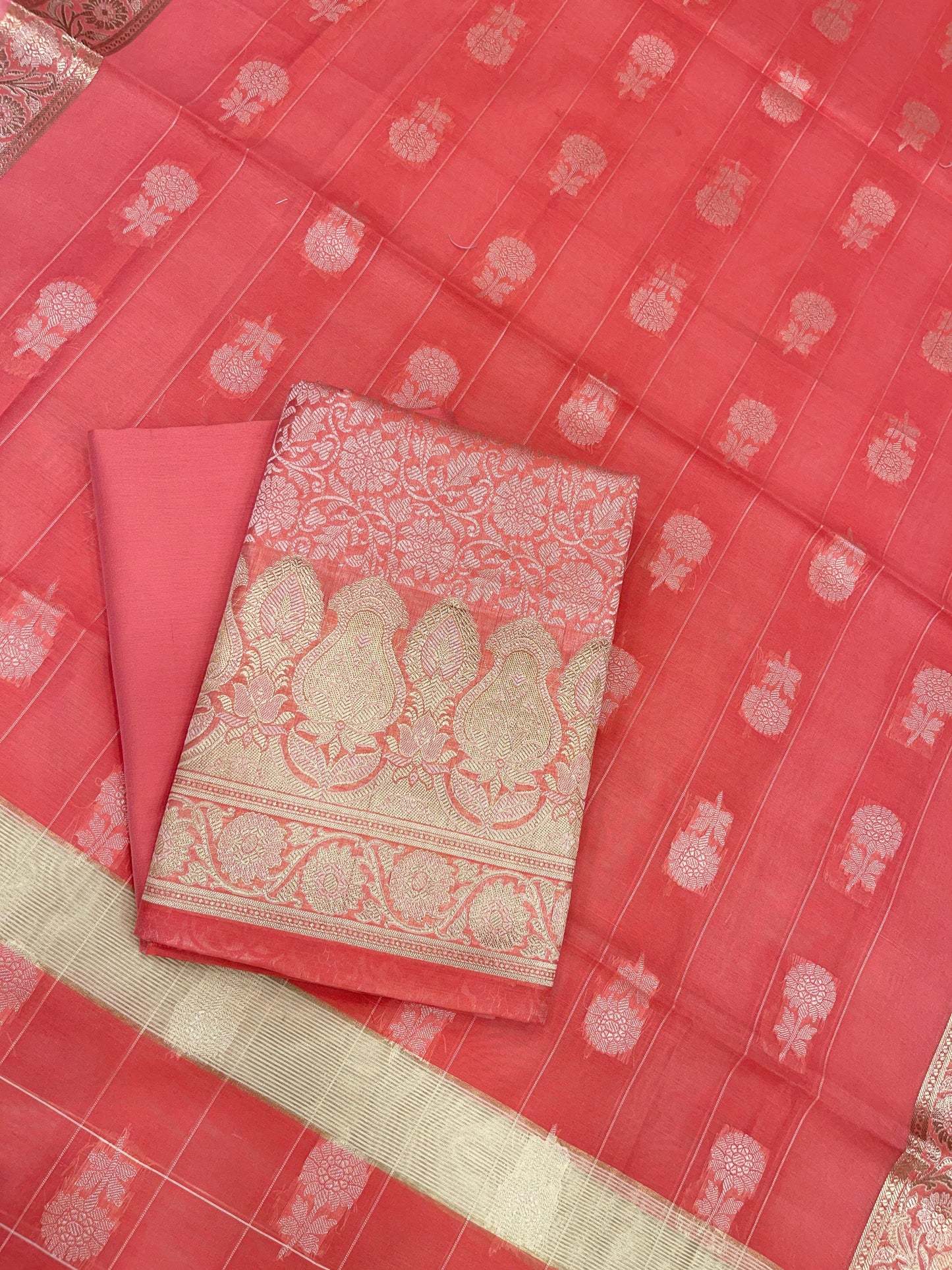 Peach Cotton Silk Banarasi 3 pcs Suit Set 680ASD_CS24