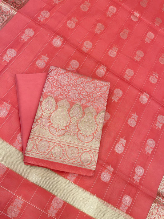Peach Cotton Silk Banarasi 3 pcs Suit Set 680ASD_CS24