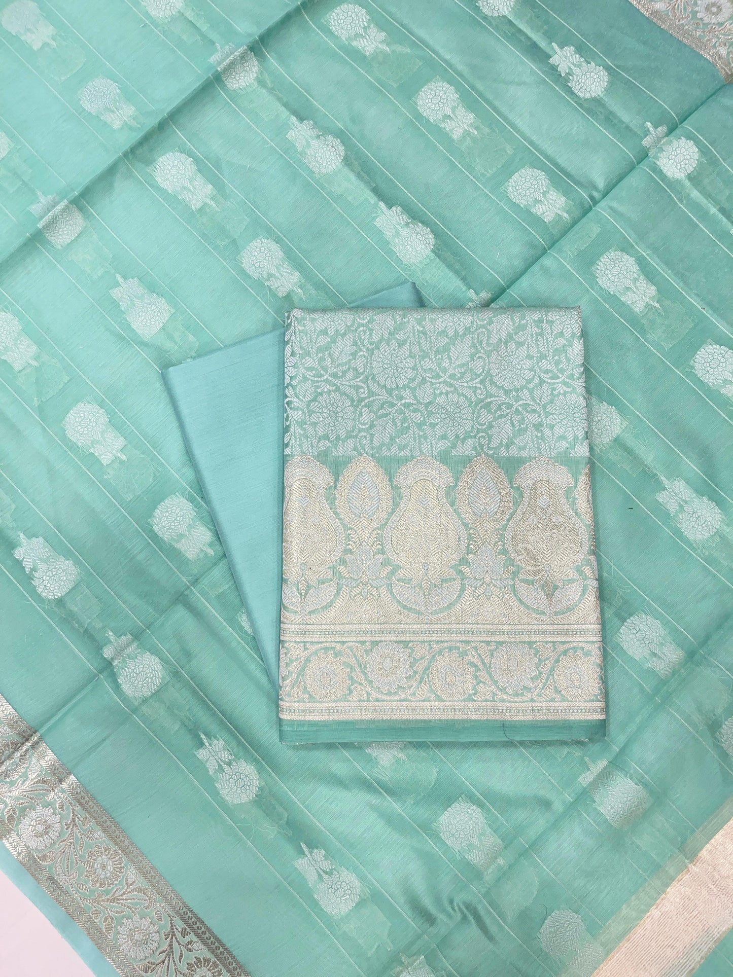 Pistagreen Cotton Silk Banarasi 3 pcs Suit Set 680ASD_CS25