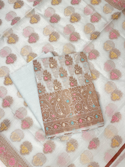 Grey Cotton Silk Banarasi 3 pcs Suit Set 680ASD_CS30
