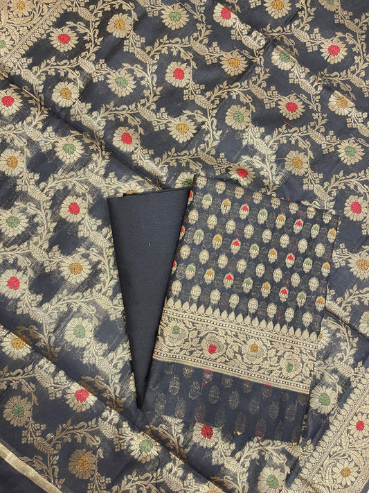 Black Cotton Silk Banarasi 3 pcs Suit Set 680ASD_CS33