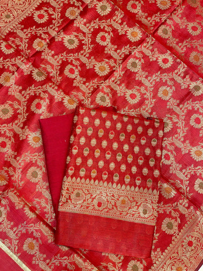 Red Cotton Silk Banarasi 3 pcs Suit Set 680ASD_CS34