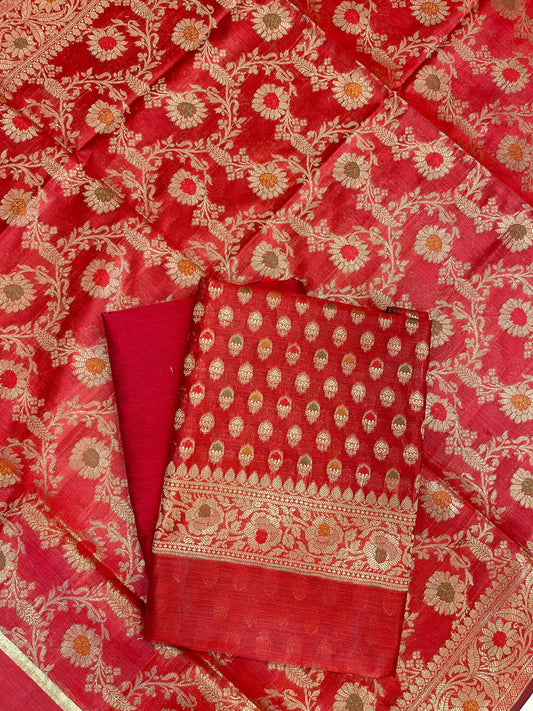 Red Cotton Silk Banarasi 3 pcs Suit Set 680ASD_CS34