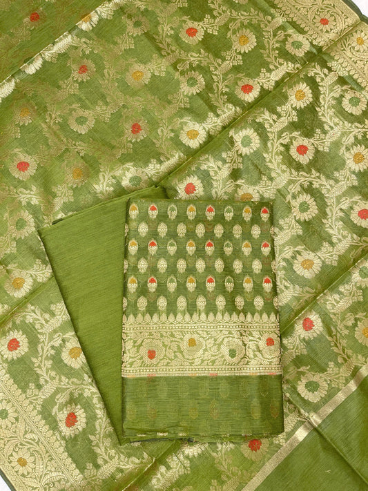 Green Cotton Silk Banarasi 3 pcs Suit Set 680ASD_CS37