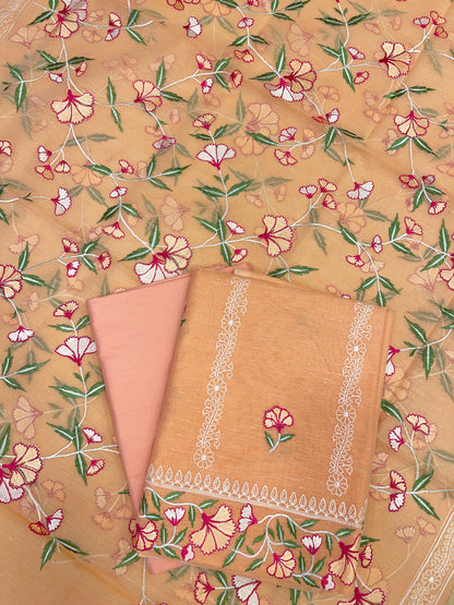 Orange Cotton Linen Embroidery Banarasi 3 pcs Suit Set 1200IM_CL3