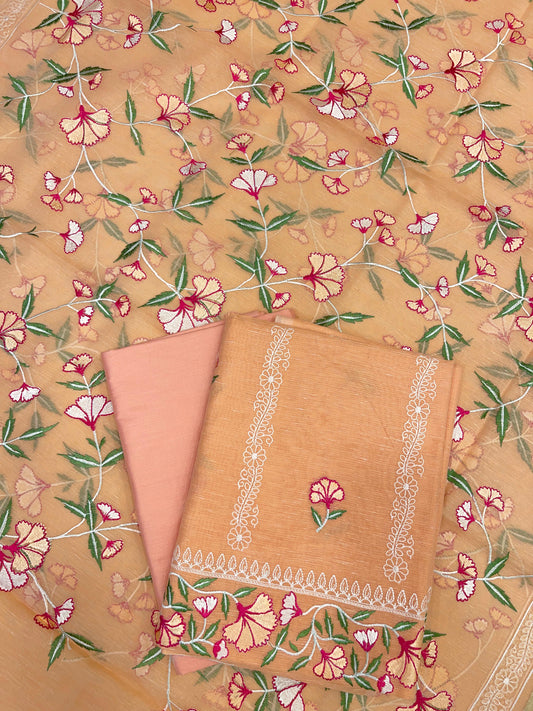 Orange Cotton Linen Embroidery Banarasi 3 pcs Suit Set 1200IM_CL3