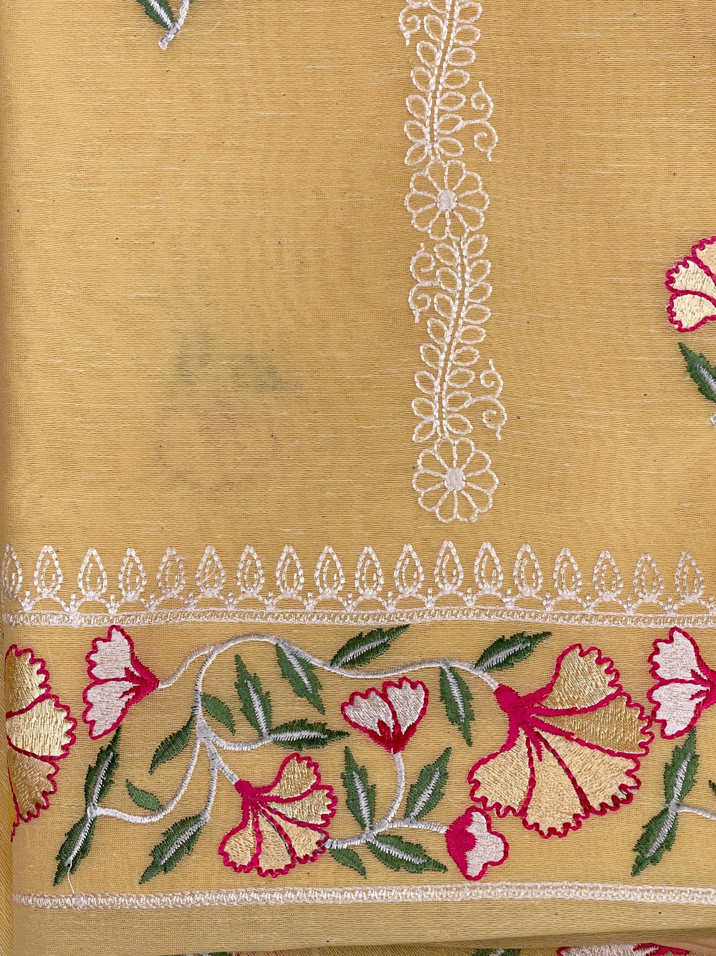 Yellow Cotton Linen Embroidery Banarasi 3 pcs Suit Set 1200IM_CL5