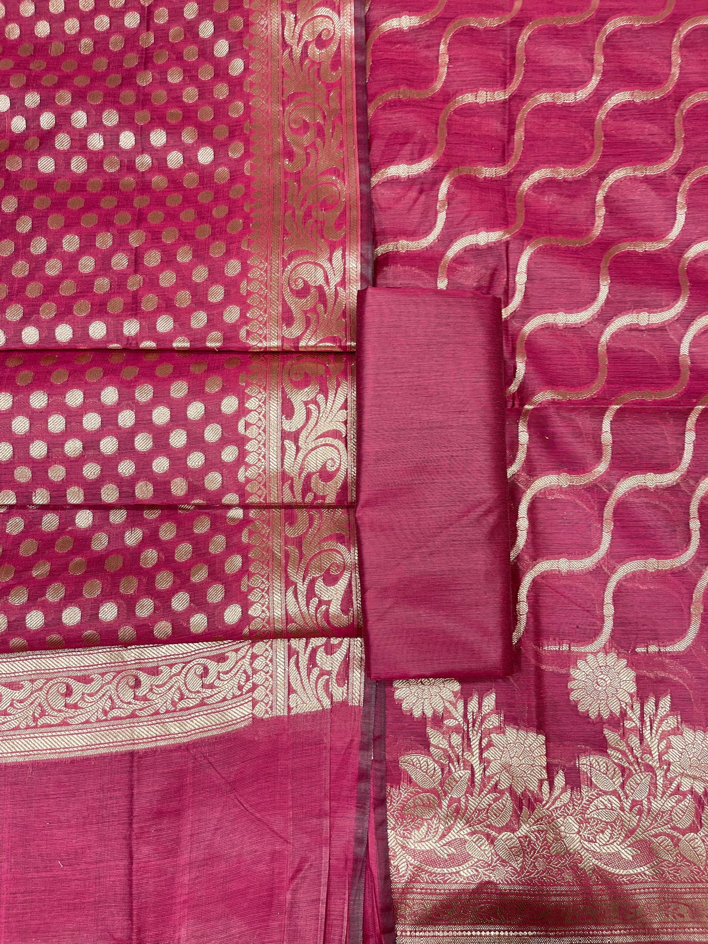 Magenta Cotton Silk Lehariya Banarasi 3 pcs Suit Set 675JVC_102