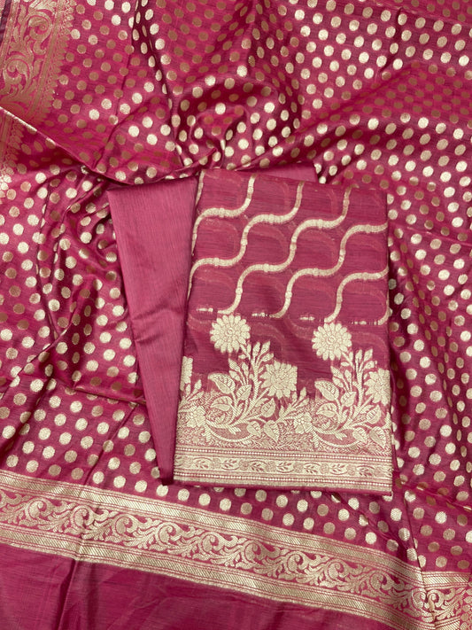 Magenta Cotton Silk Lehariya Banarasi 3 pcs Suit Set 675JVC_102
