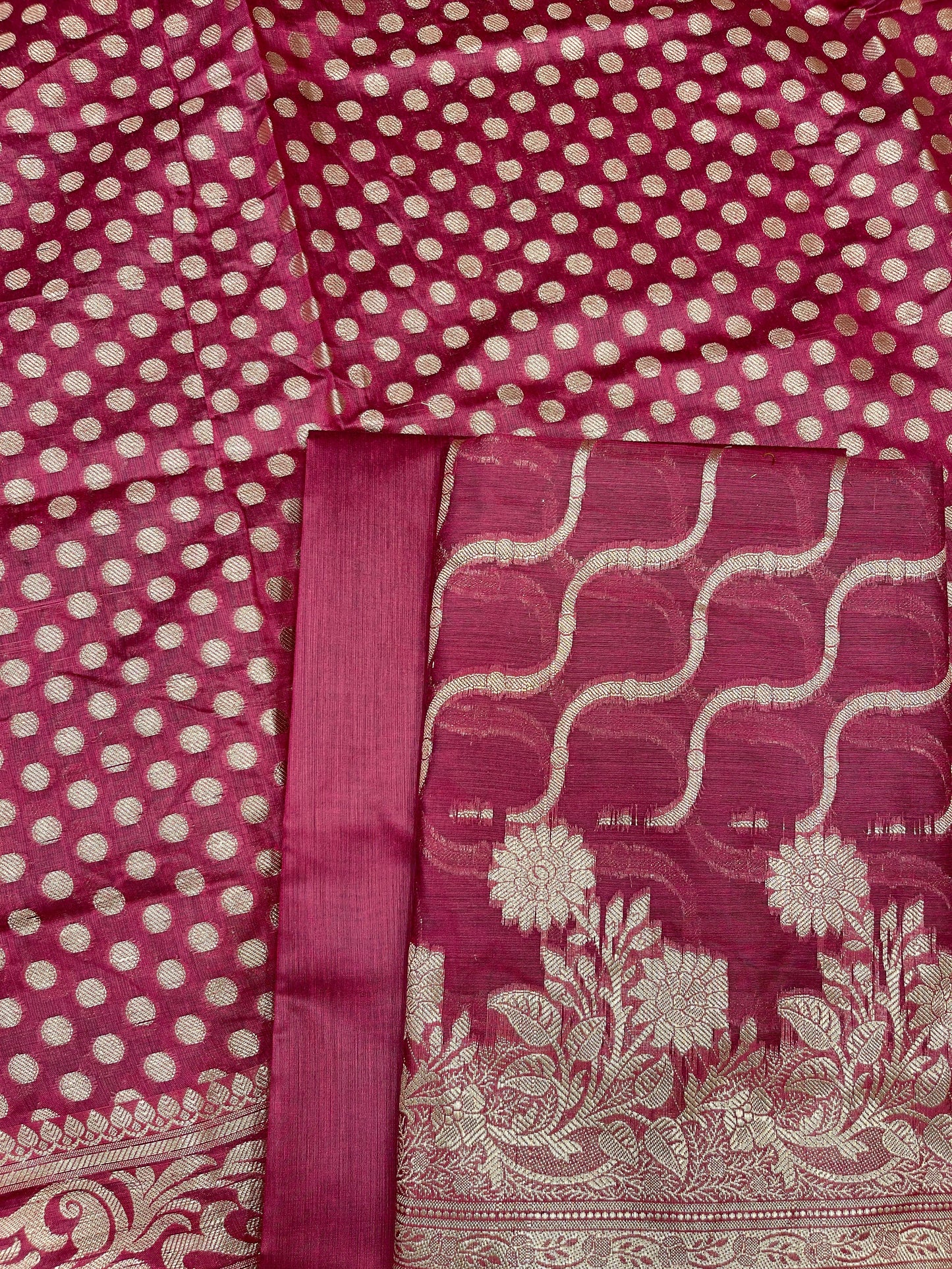 Magenta Cotton Silk Lehariya Banarasi 3 pcs Suit Set 675JVC_102