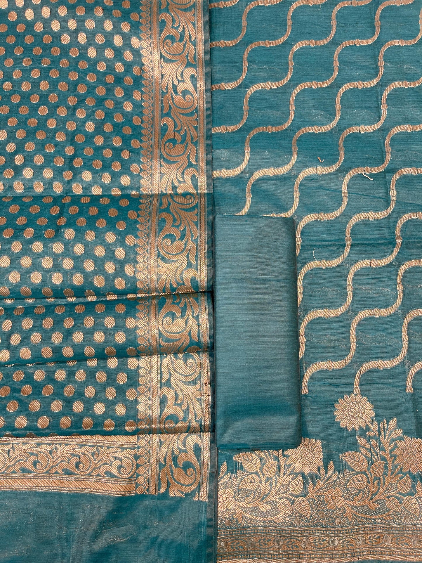 Seagreen Cotton Silk Lehariya Banarasi 3 pcs Suit Set 675JVC_106