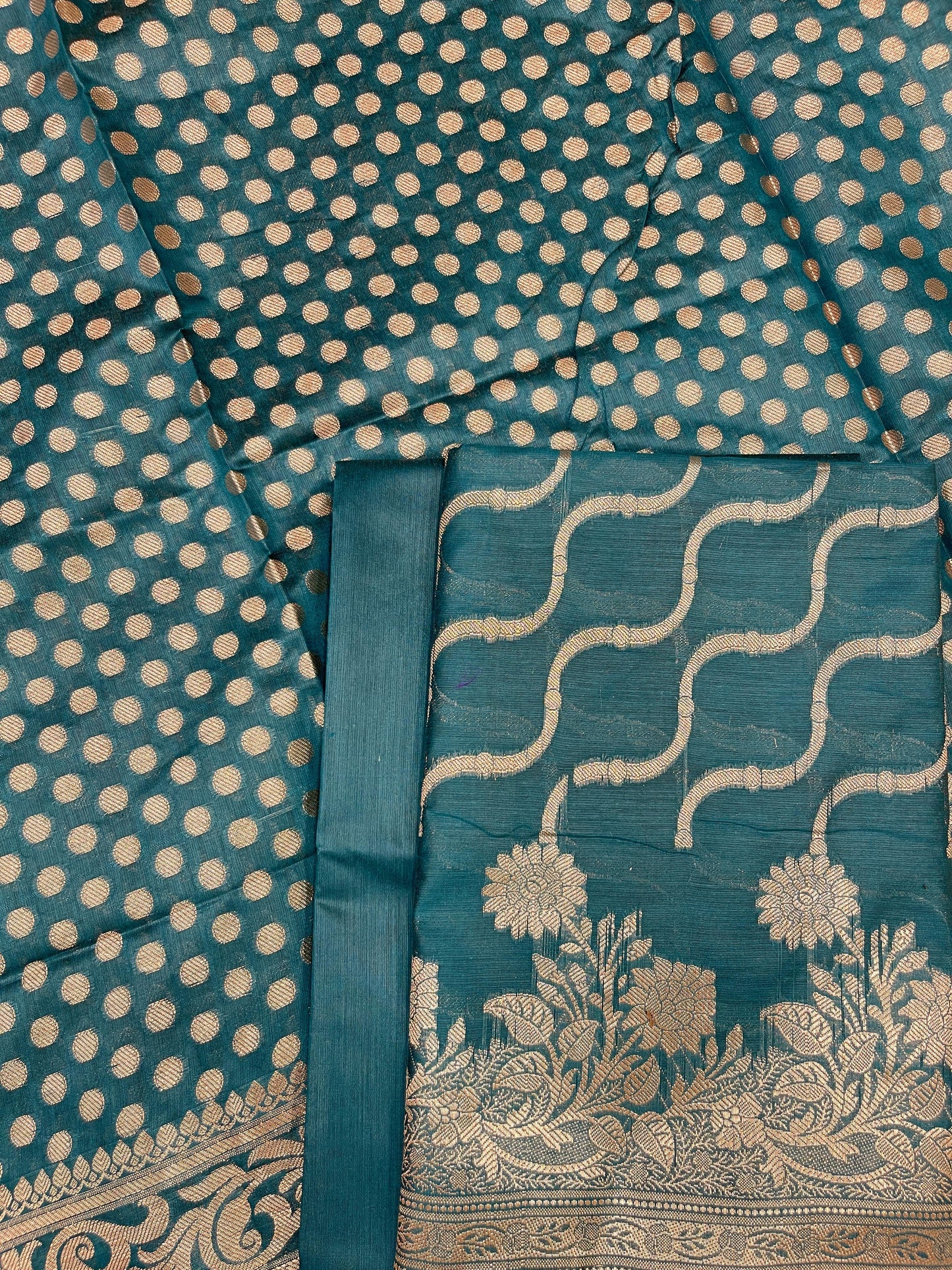 Seagreen Cotton Silk Lehariya Banarasi 3 pcs Suit Set 675JVC_106