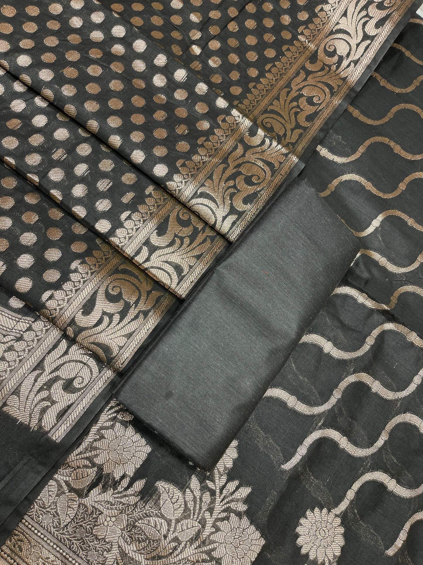 Black Cotton Silk Lehariya Banarasi 3 pcs Suit Set 675JVC_105