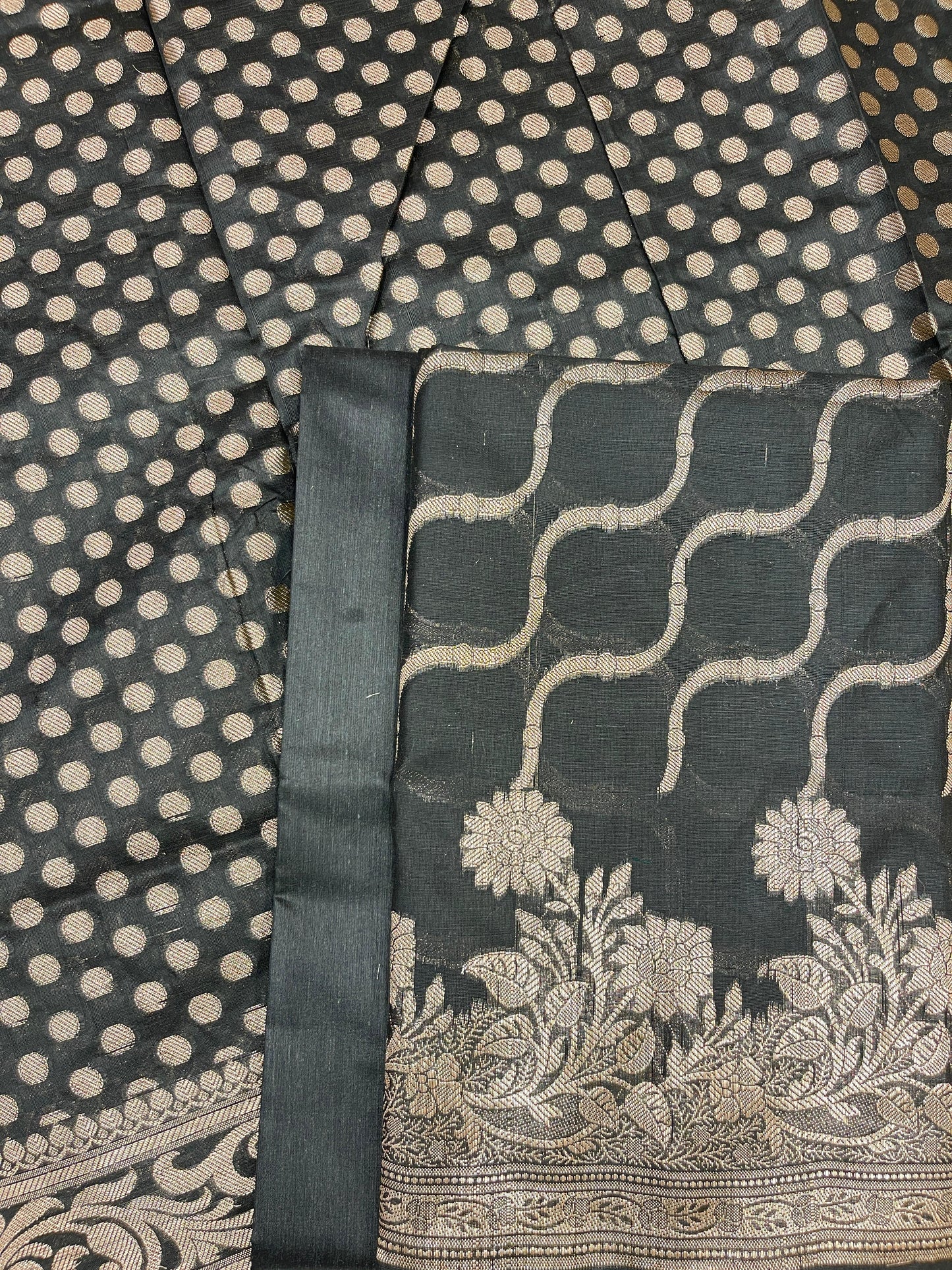 Black Cotton Silk Lehariya Banarasi 3 pcs Suit Set 675JVC_105