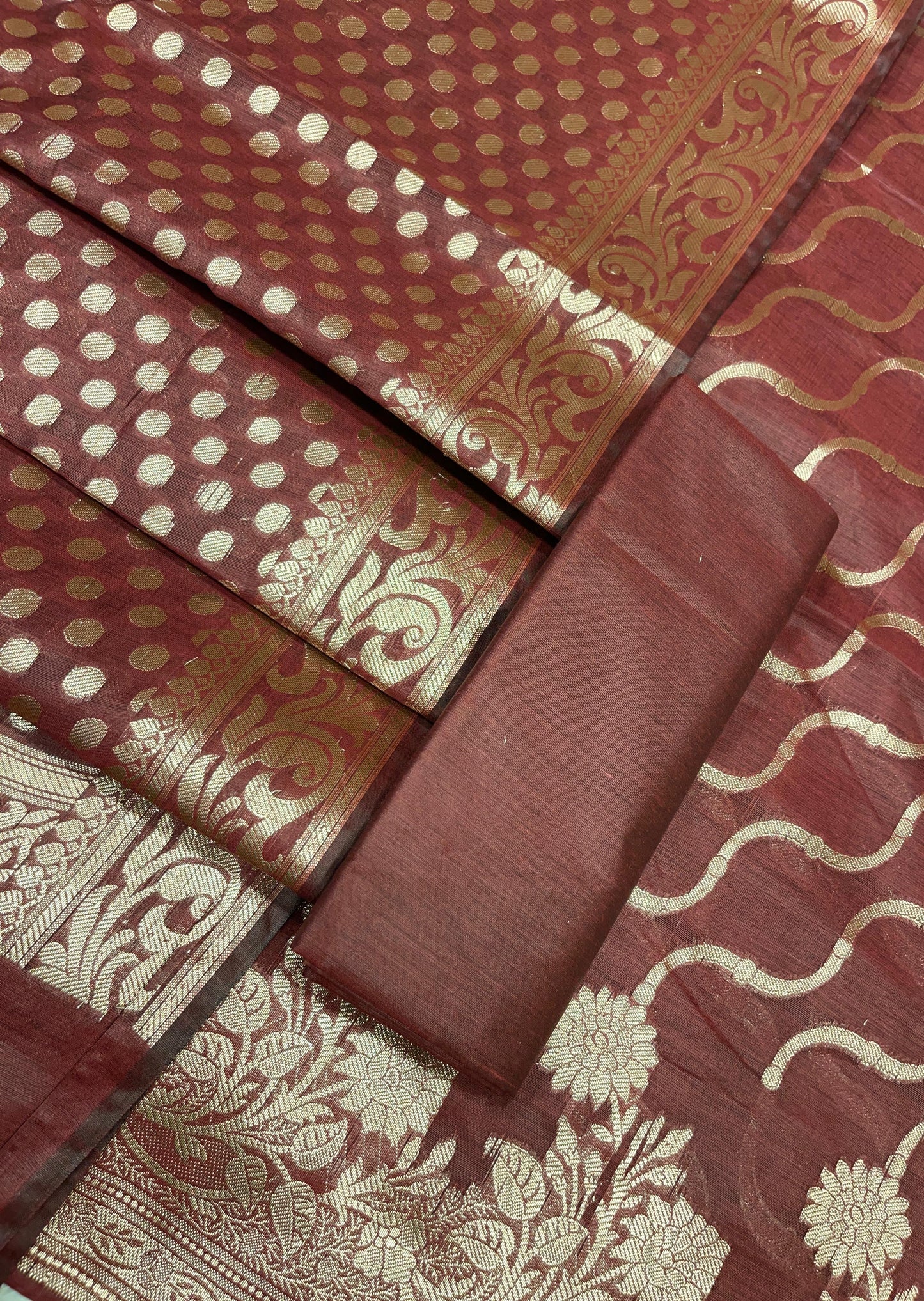Maroon Cotton Silk Lehariya Banarasi 3 pcs Suit Set 675JVC_104