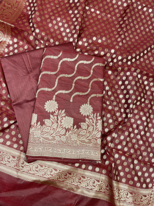 Maroon Cotton Silk Lehariya Banarasi 3 pcs Suit Set 675JVC_104