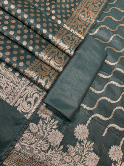 Black Cotton Silk Lehariya Banarasi 3 pcs Suit Set 675JVC_105