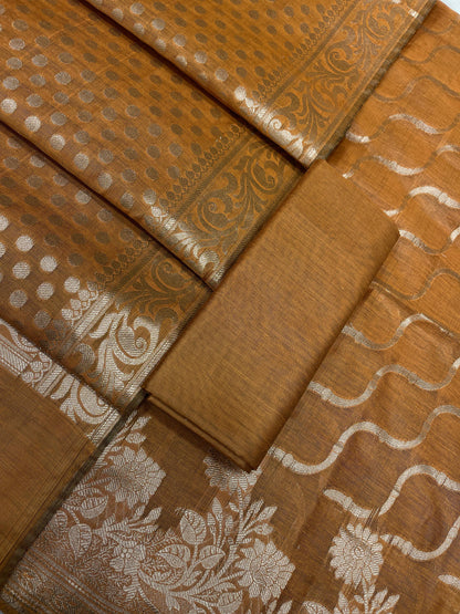 Mustard GoldCotton Silk Lehariya Banarasi 3 pcs Suit Set 675JVC_103