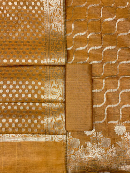 Mustard GoldCotton Silk Lehariya Banarasi 3 pcs Suit Set 675JVC_103