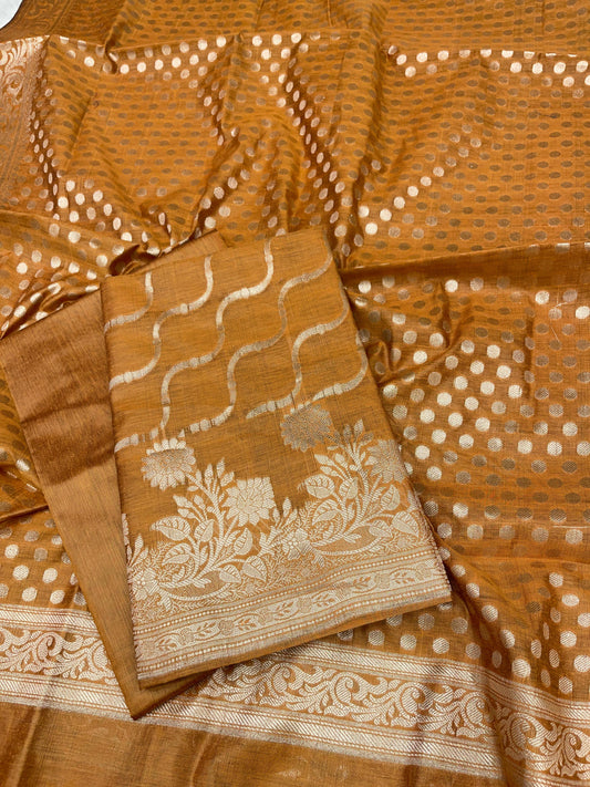 Mustard GoldCotton Silk Lehariya Banarasi 3 pcs Suit Set 675JVC_103