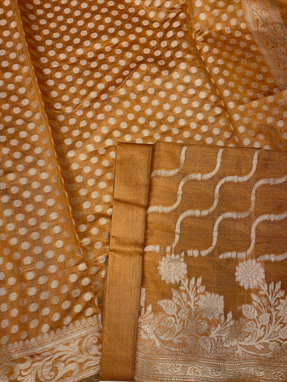 Mustard GoldCotton Silk Lehariya Banarasi 3 pcs Suit Set 675JVC_103