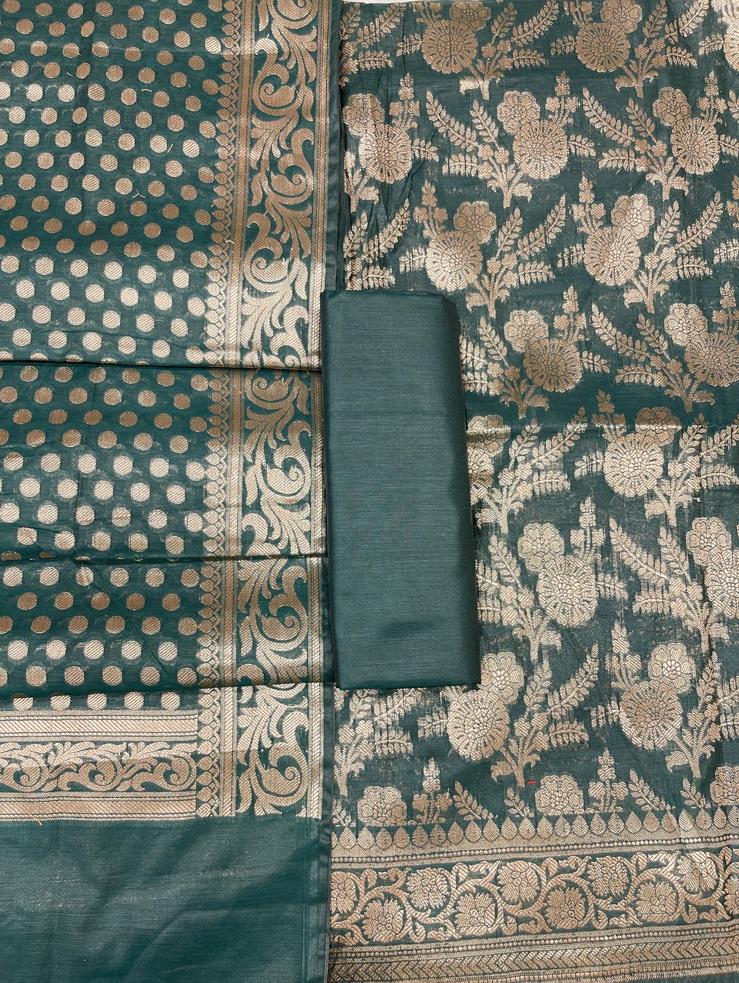 Dark Green Cotton Silk Boota Banarasi 3 pcs Suit Set 675JVC_108